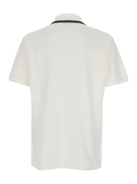 Gucci Men White Polo Shirt With Web Collar And Short Sleeves In Cotton For Men