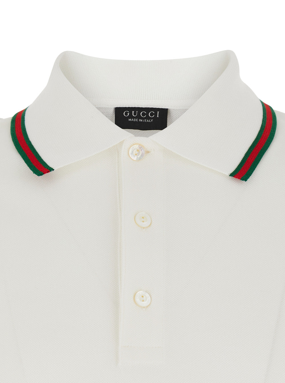 Gucci Men White Polo Shirt With Web Collar And Short Sleeves In Cotton For Men