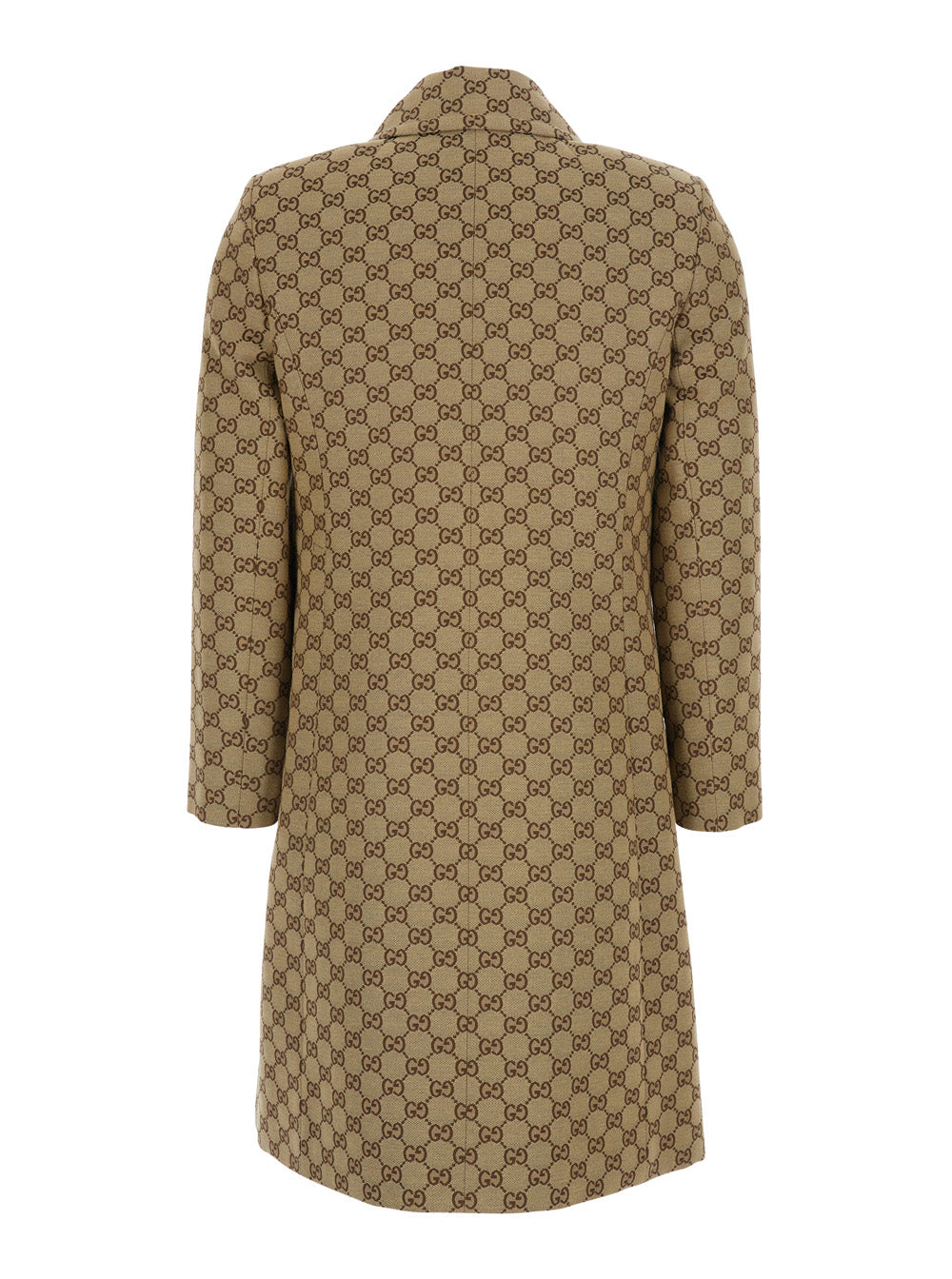Gucci Women Beige Coat With Pointed Collar In Gg Canvas For Women