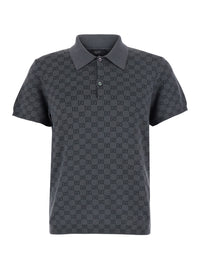 Gucci Men Gray Polo. Shirt With Classic Collar And All-Over Gg Logo In Wool And Silk For Men
