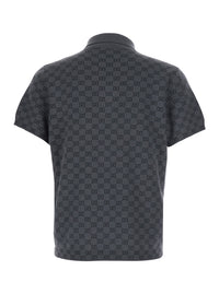 Gucci Men Gray Polo. Shirt With Classic Collar And All-Over Gg Logo In Wool And Silk For Men