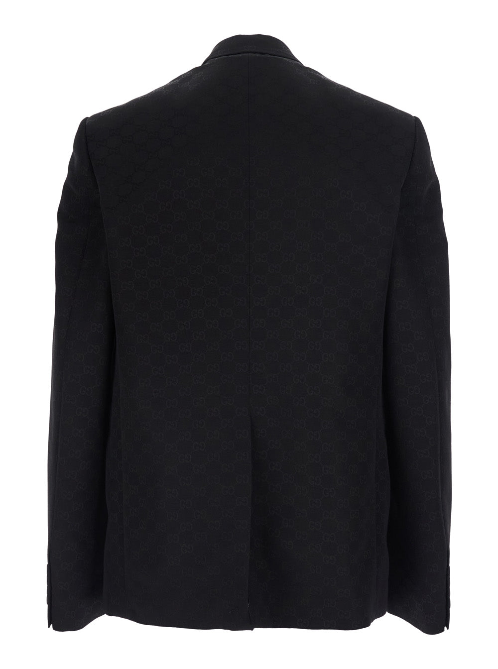 GUCCI Gucci Men Black Double-Breasted Jacket With Peak Revers And Gg Motif In Cotton Blend For Men