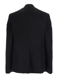 GUCCI Gucci Men Black Double-Breasted Jacket With Peak Revers And Gg Motif In Cotton Blend For Men