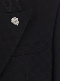 GUCCI Gucci Men Black Double-Breasted Jacket With Peak Revers And Gg Motif In Cotton Blend For Men