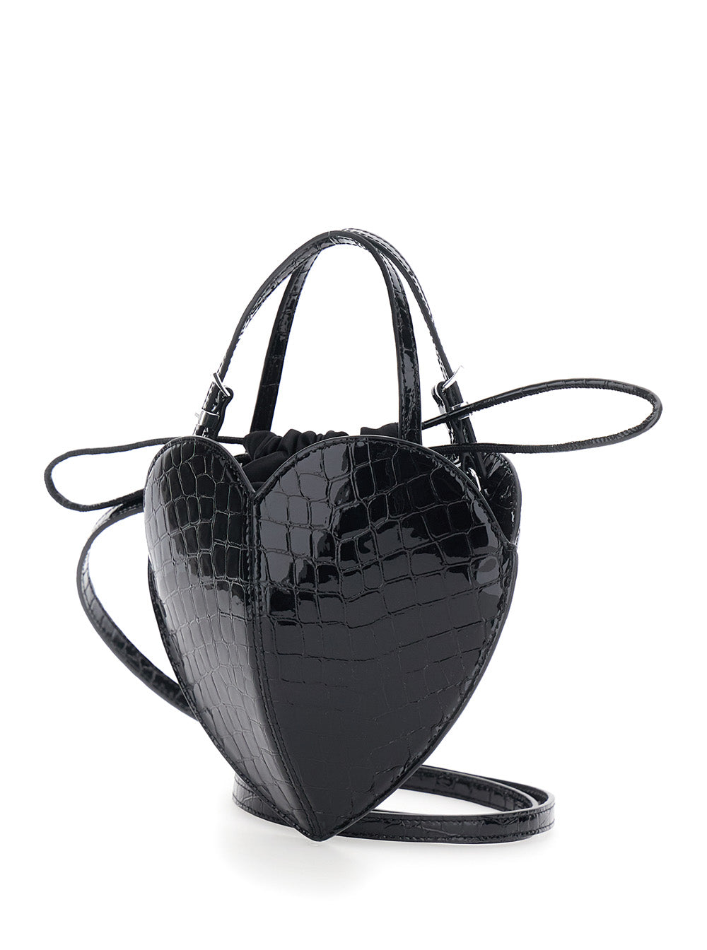 ROTATE Rotate Women Black Handbag With Heart Silhouette And Embossed Crocodile Effect In Patent Leather For Women