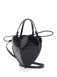 ROTATE Rotate Women Black Handbag With Heart Silhouette And Embossed Crocodile Effect In Patent Leather For Women