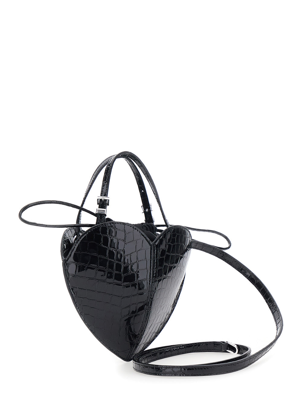 ROTATE Rotate Women Black Handbag With Heart Silhouette And Embossed Crocodile Effect In Patent Leather For Women