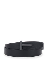 Tom Ford Men Black Belt With T Buckle Closure In Leather For Men