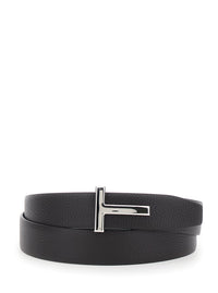 Tom Ford Men Brown Belt With T Buckle Plate In Leather For Men