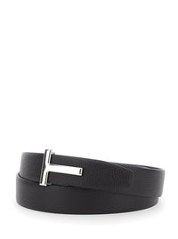 Tom Ford Men Brown Belt With T Buckle Plate In Leather For Men