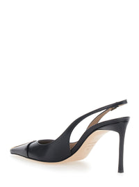 Tom Ford Women Black Slingback Pumps With High Heel And T Plate On The Front In Leather For Women