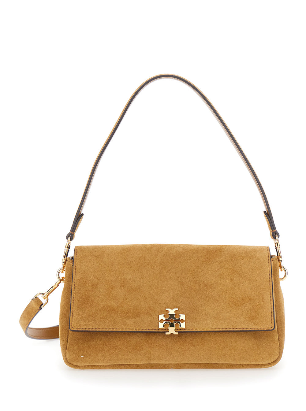 TORY BURCH Tory Burch Women 'Charlie' Brown Crossbody Bag With Adjustable And Removable Strap And Logo Plate On The Front In Suede For Women