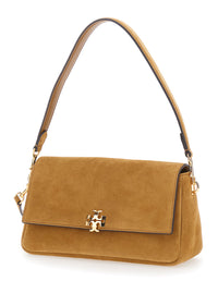 TORY BURCH Tory Burch Women 'Charlie' Brown Crossbody Bag With Adjustable And Removable Strap And Logo Plate On The Front In Suede For Women