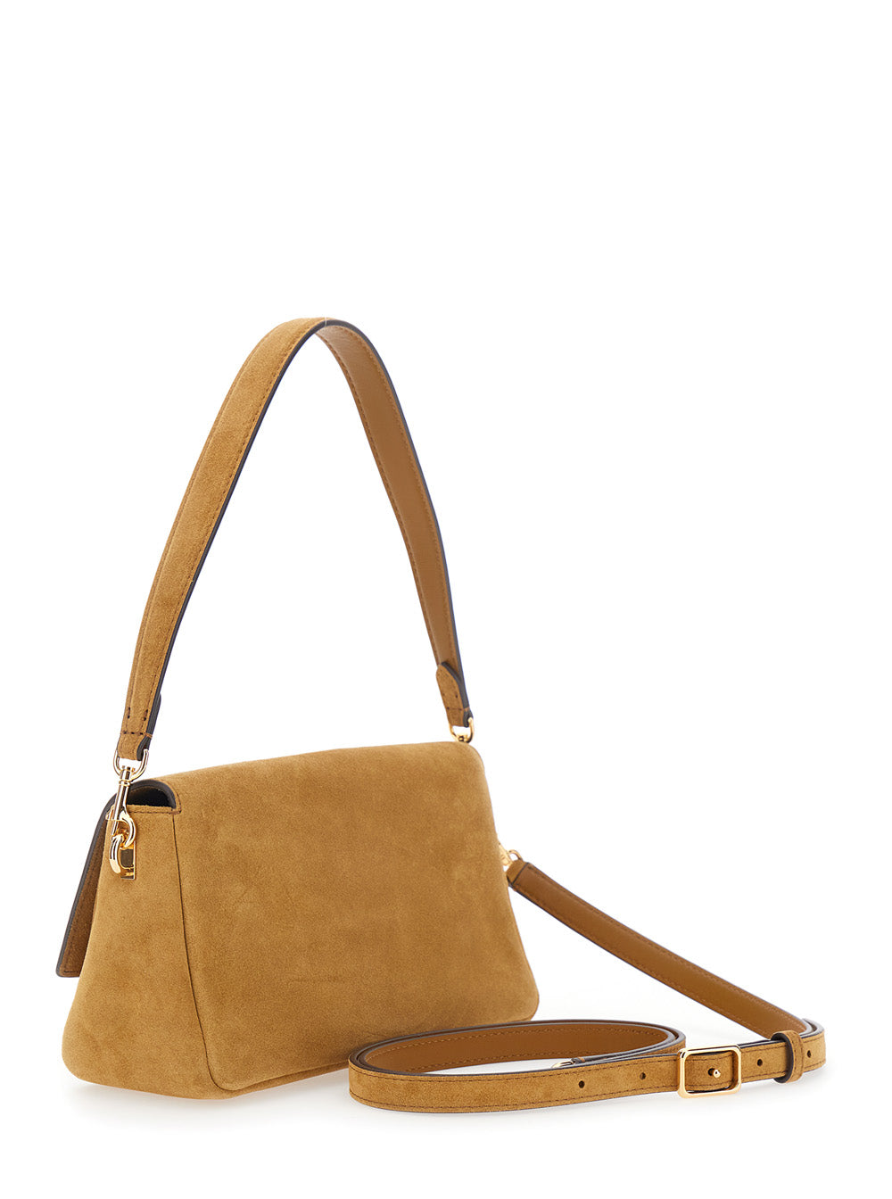 TORY BURCH Tory Burch Women 'Charlie' Brown Crossbody Bag With Adjustable And Removable Strap And Logo Plate On The Front In Suede For Women