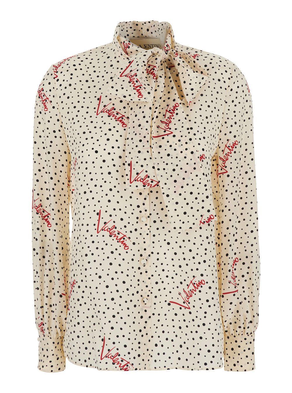 Valentino Women White Blouse With Bow Detail On The Front And All-Over Polka Dot Motif With Logo In Silk For Women