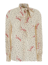 Valentino Women White Blouse With Bow Detail On The Front And All-Over Polka Dot Motif With Logo In Silk For Women