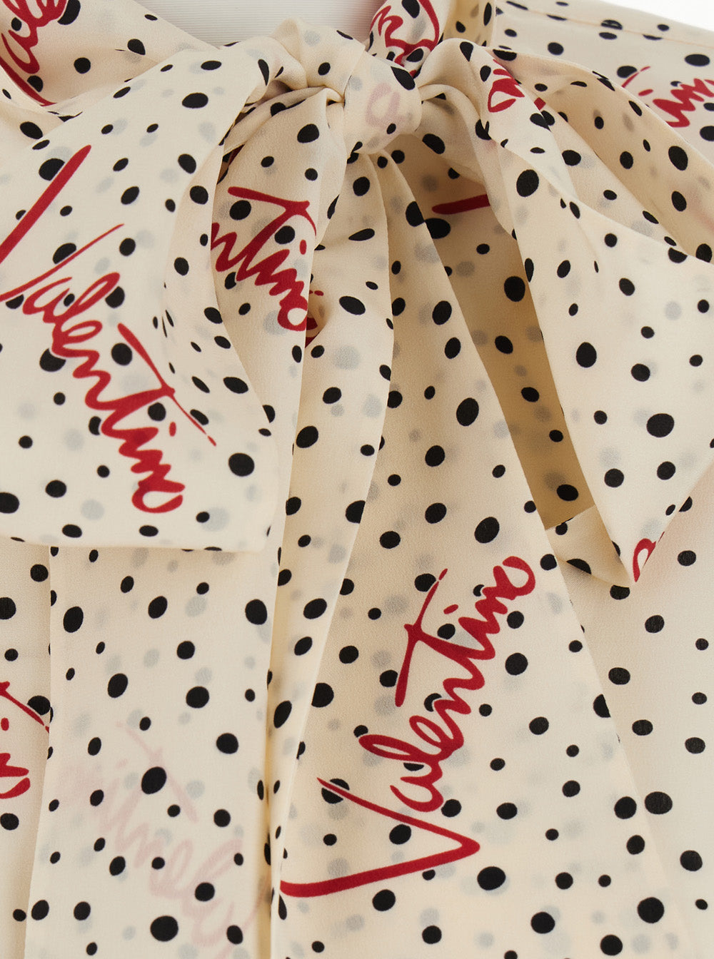 Valentino Women White Blouse With Bow Detail On The Front And All-Over Polka Dot Motif With Logo In Silk For Women