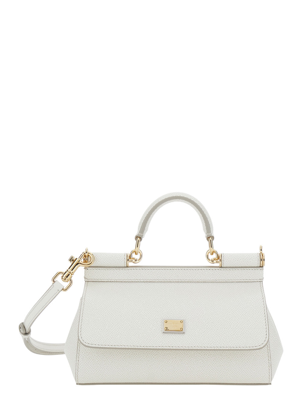 DOLCE & GABBANA Dolce & Gabbana Women 'Sicily' White Handbag With Adjustable And Removable Shoulder Strap And Logo Plate On The Front In Leather For Women
