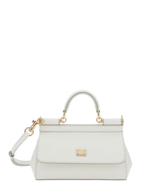 DOLCE & GABBANA Dolce & Gabbana Women 'Sicily' White Handbag With Adjustable And Removable Shoulder Strap And Logo Plate On The Front In Leather For Women