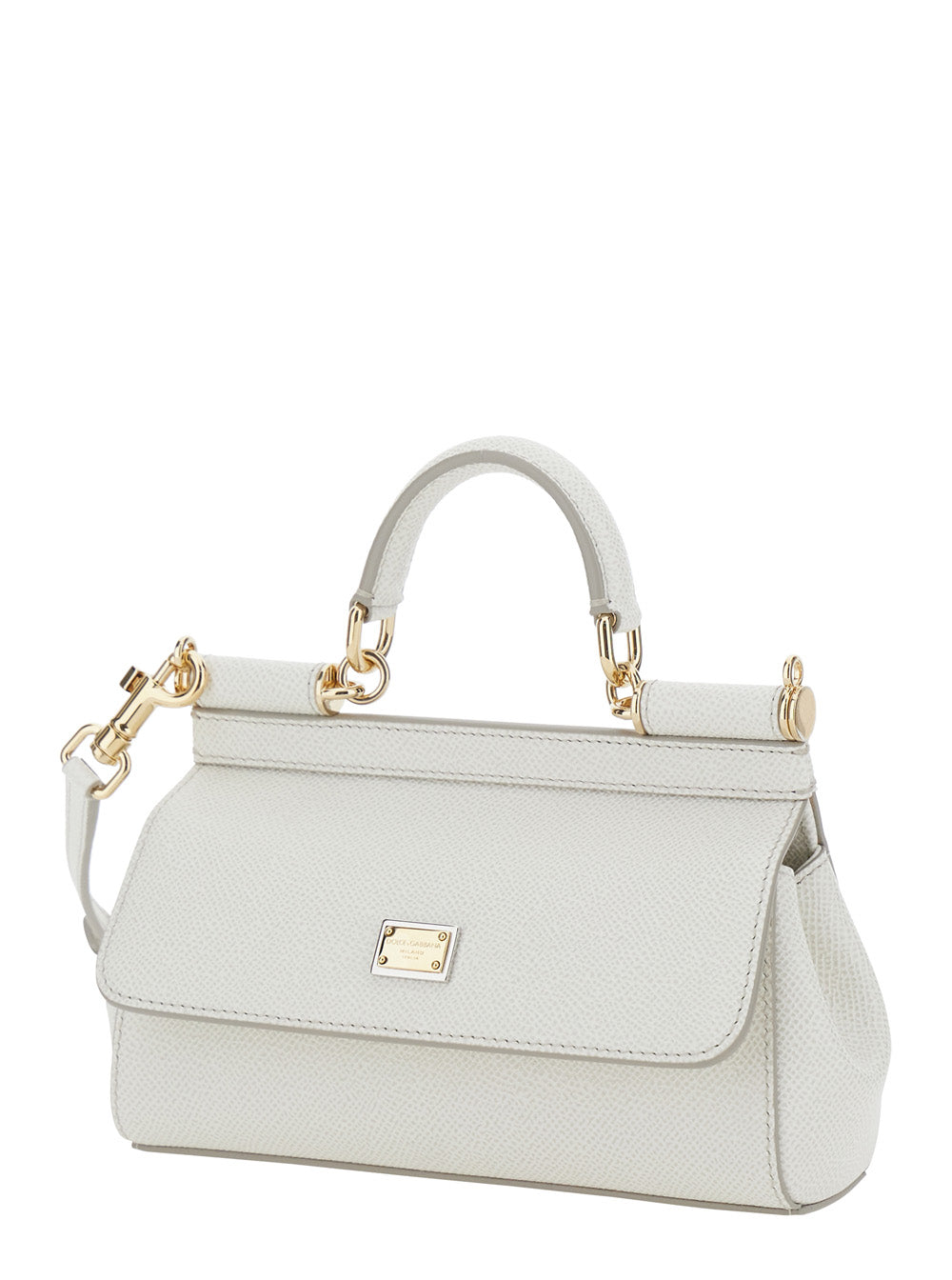 DOLCE & GABBANA Dolce & Gabbana Women 'Sicily' White Handbag With Adjustable And Removable Shoulder Strap And Logo Plate On The Front In Leather For Women
