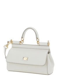 DOLCE & GABBANA Dolce & Gabbana Women 'Sicily' White Handbag With Adjustable And Removable Shoulder Strap And Logo Plate On The Front In Leather For Women