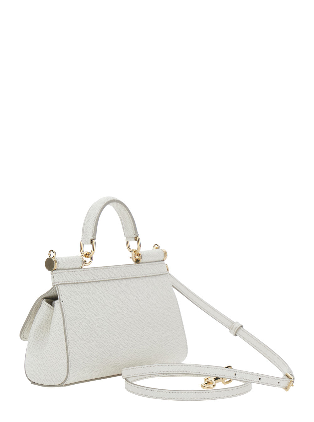 DOLCE & GABBANA Dolce & Gabbana Women 'Sicily' White Handbag With Adjustable And Removable Shoulder Strap And Logo Plate On The Front In Leather For Women