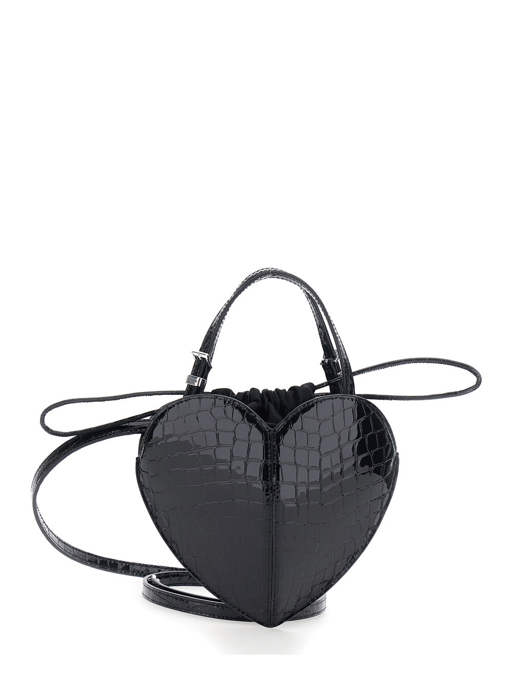 ROTATE Rotate Women Black Handbag With Heart Silhouette And Embossed Crocodile Effect In Patent Leather For Women