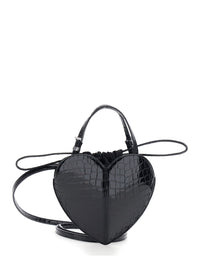 ROTATE Rotate Women Black Handbag With Heart Silhouette And Embossed Crocodile Effect In Patent Leather For Women