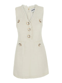 Self-Portrait Women White Sleeveless Mini Dress With V-Neck And Jewel Buttons In Tech Fabric For Women