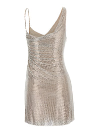Self-Portrait Women Metallic Mini Dress Sleeveless Draped With Rhinestones And Single Slit On The Front In Tech Fabric For Women