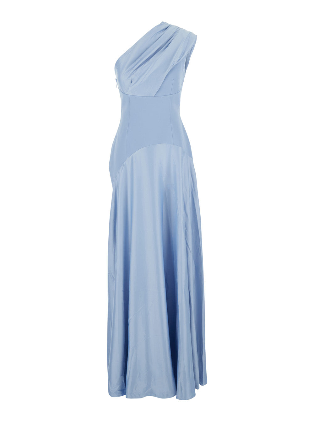 SOLACE LONDON Solace London Women 'Gabriela' Light Blue One-Shoulder Long Dress With Asymmetrical Bodice And Draping In Tech Fabric For Women