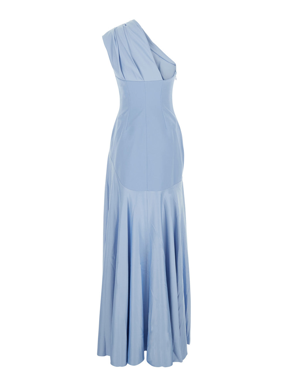 SOLACE LONDON Solace London Women 'Gabriela' Light Blue One-Shoulder Long Dress With Asymmetrical Bodice And Draping In Tech Fabric For Women