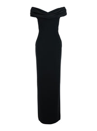 Solace London Women 'Adele' Long Black Dress With Off-Shoulder Design And Draped Neckline In Tech Fabric For Women