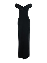 Solace London Women 'Adele' Long Black Dress With Off-Shoulder Design And Draped Neckline In Tech Fabric For Women