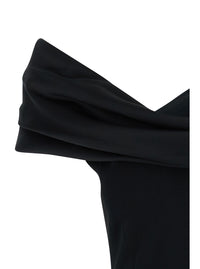 Solace London Women 'Adele' Long Black Dress With Off-Shoulder Design And Draped Neckline In Tech Fabric For Women