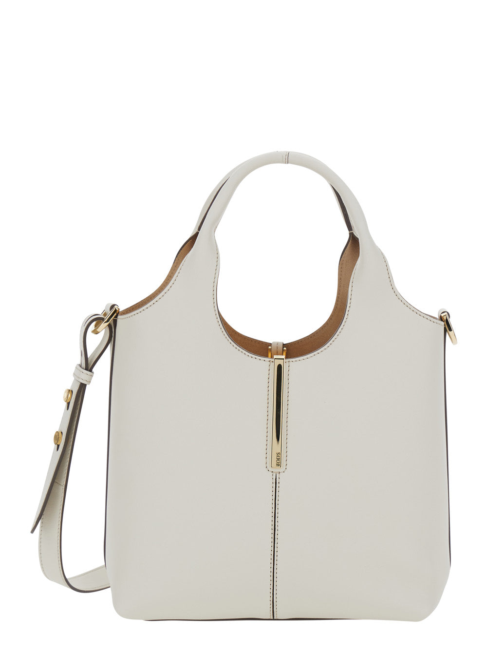 Tod's Women White Handbag With Adjustable And Removable Shoulder Strap And Metal Bar On The Front In Leather For Women