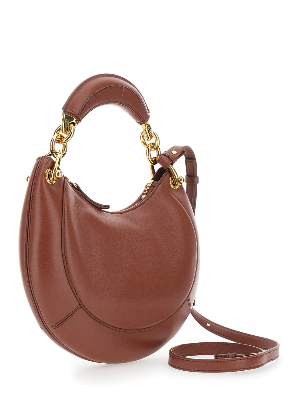 Chloé Women 'Banana' Brown Handbag With Adjustable And Removable Shoulder Strap And Logo Charm On The Front In Leather For Women