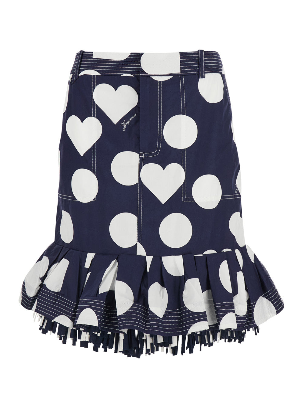 Jacquemus Women 'La Jupe Cabana' Blue Skirt With Hearts Polka Dot Motif And Fringed Hem In Cotton Woman