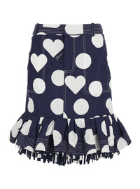 Jacquemus Women 'La Jupe Cabana' Blue Skirt With Hearts Polka Dot Motif And Fringed Hem In Cotton Woman