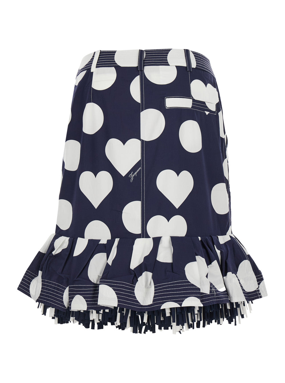 Jacquemus Women 'La Jupe Cabana' Blue Skirt With Hearts Polka Dot Motif And Fringed Hem In Cotton Woman