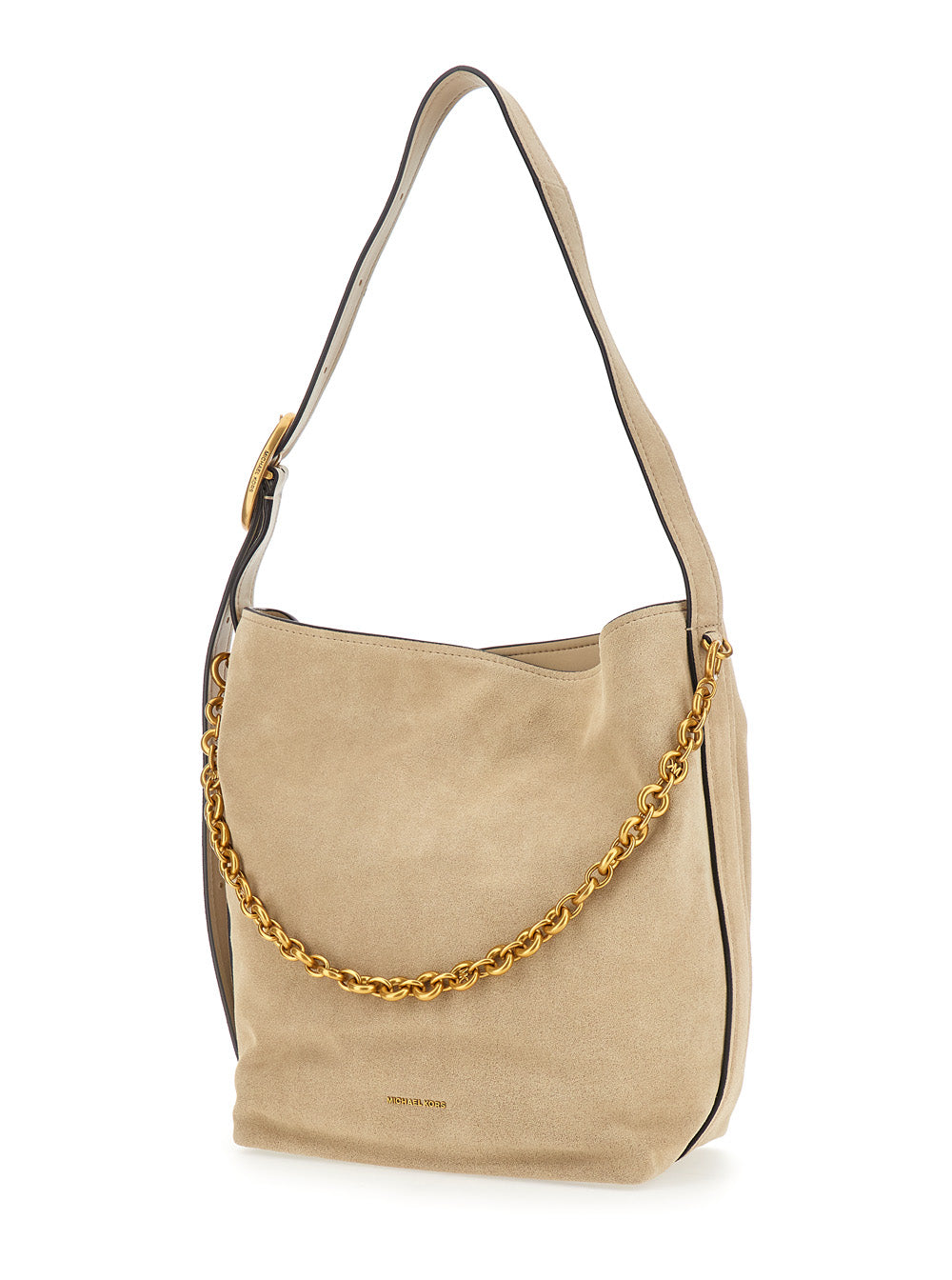 MICHAEL MICHAEL KORS Michael Michael Kors Women 'Nolita' Beige Shoulder Bag With Chain Detail And Logo Lettering On The Front In Suede For Women