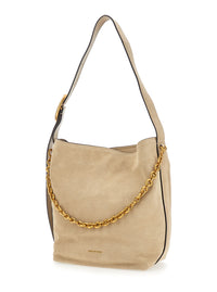 MICHAEL MICHAEL KORS Michael Michael Kors Women 'Nolita' Beige Shoulder Bag With Chain Detail And Logo Lettering On The Front In Suede For Women