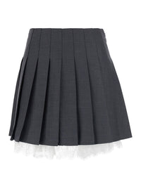 Self-Portrait Women Grey Skirt With Lace Details In Fabric Woman