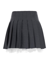 Self-Portrait Women Grey Skirt With Lace Details In Fabric Woman