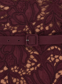 Self-Portrait Women Burgundy Long Dress With Lace Details And Round Neckline In Fabric For Women