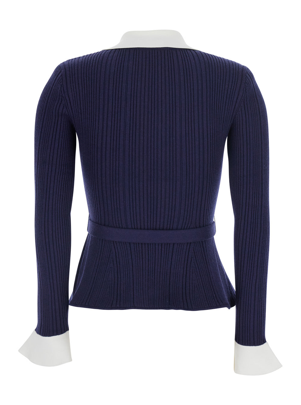 SELF-PORTRAIT Self-Portrait Women Blue Cardigan With Ribbed Texture And Long Sleeves In Fabric And Cotton Woman