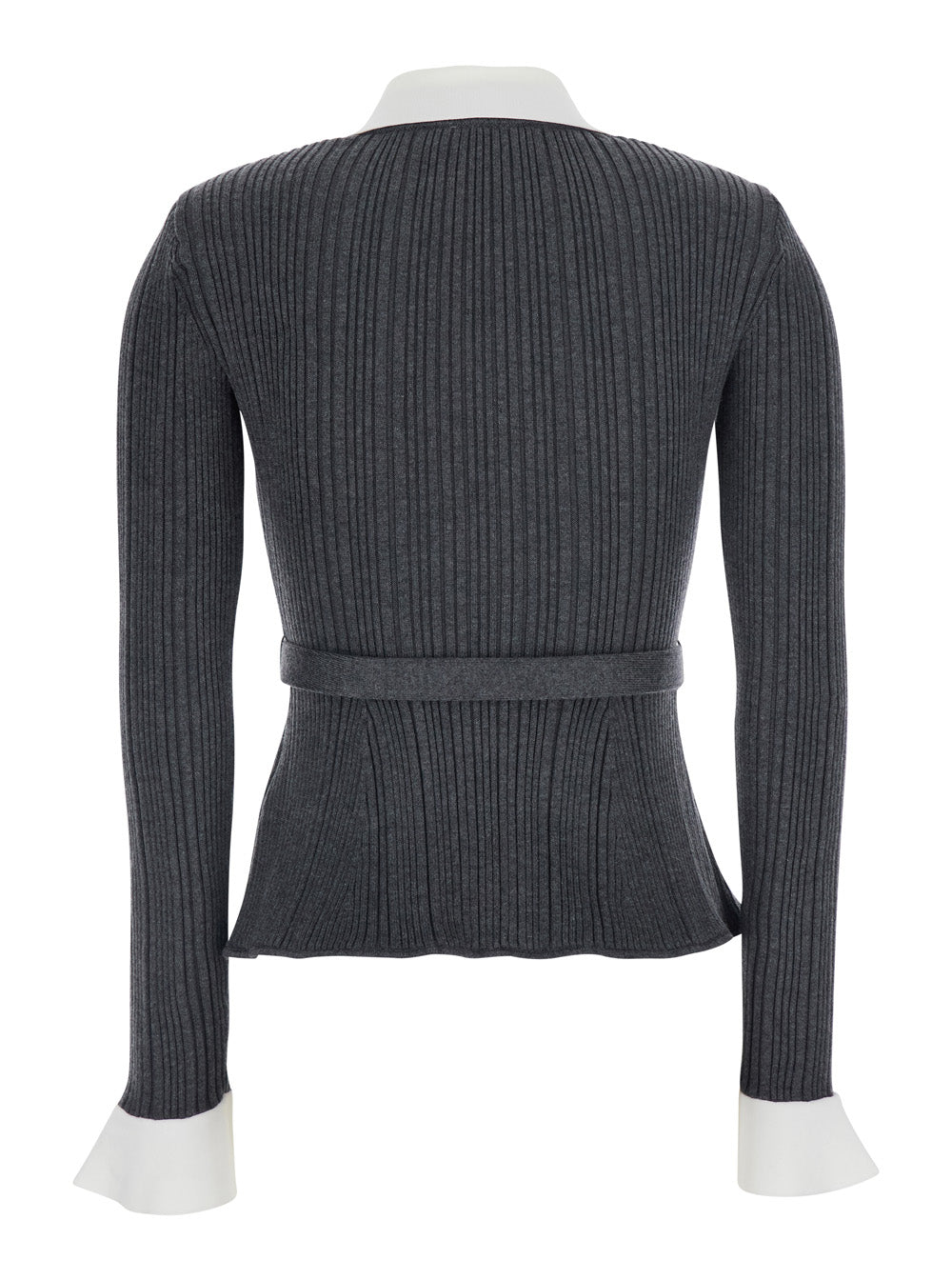 SELF-PORTRAIT Self-Portrait Women Grey Cardigan With Ribbed Texture And Long Sleeves In Fabric And Cotton Women