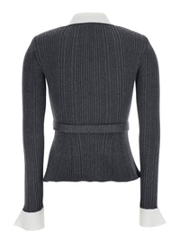 SELF-PORTRAIT Self-Portrait Women Grey Cardigan With Ribbed Texture And Long Sleeves In Fabric And Cotton Women