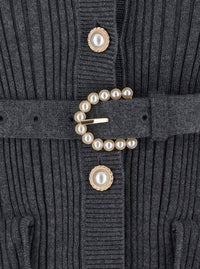SELF-PORTRAIT Self-Portrait Women Grey Cardigan With Ribbed Texture And Long Sleeves In Fabric And Cotton Women