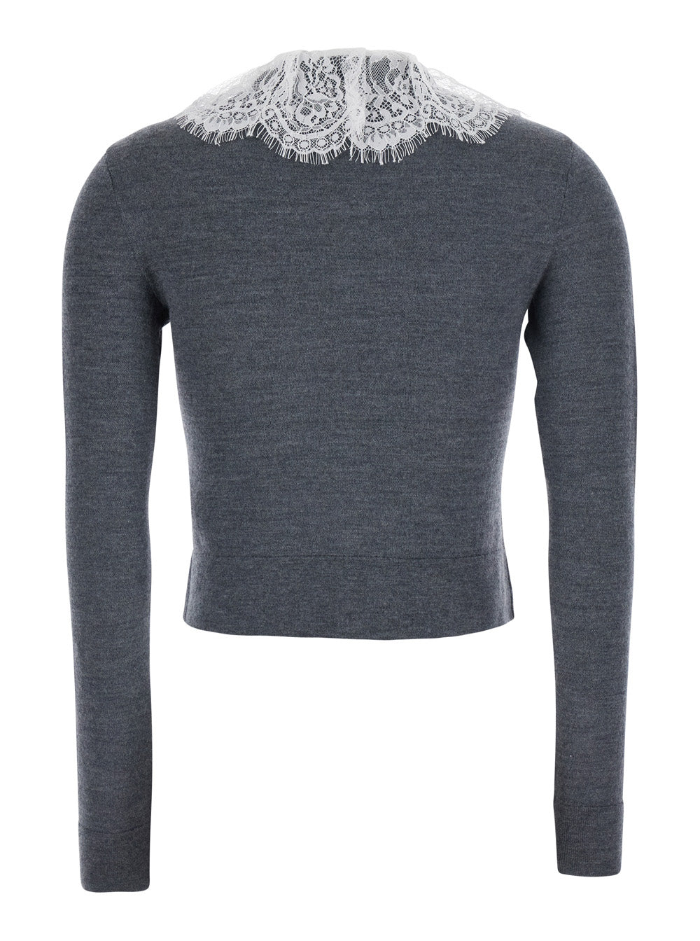 Self-Portrait Women Grey Cardigan With Lace Collar In Wool For Women